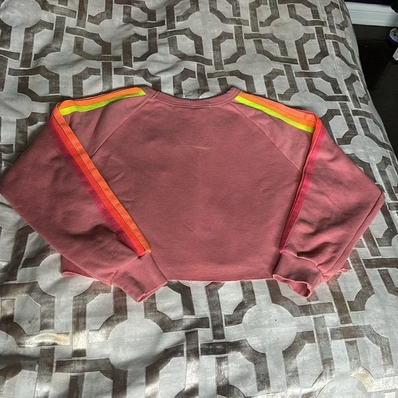 Aviator Nation Pink 5 Stripe Neon Crop Sweatshirt L NWOT Retired Style
